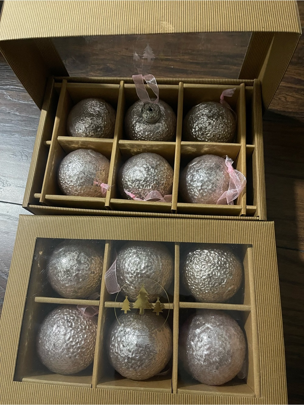 Holiday Metallic Glass Ornaments - Set of 12 - pink Gold